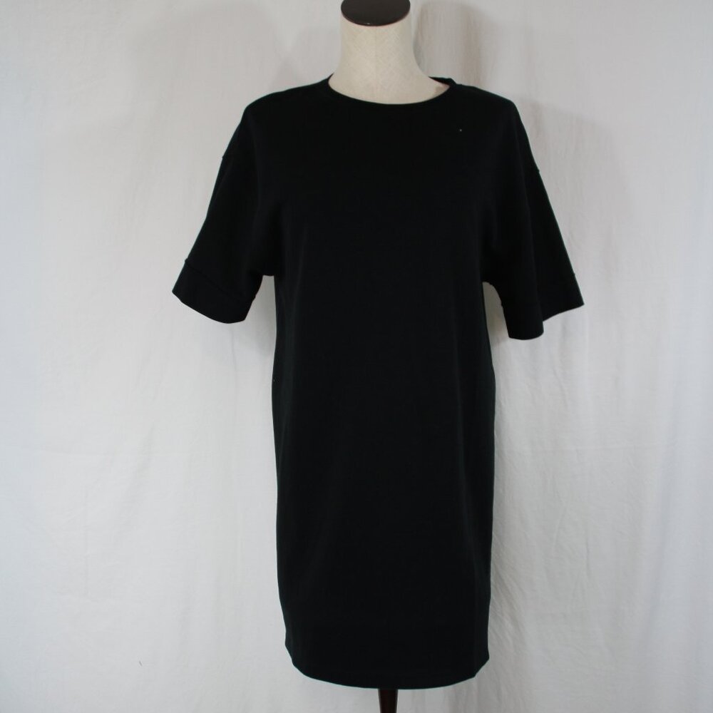 ZARA Women's BLACK BASIC T-SHIRT DRESS ROUND NECK SIZE M Raw Seams